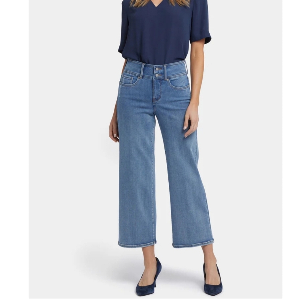 NYDJ Jeans Womens Size 12P  Teresa Wide Leg‎ Ankle Blue Minorca Isle High Rise